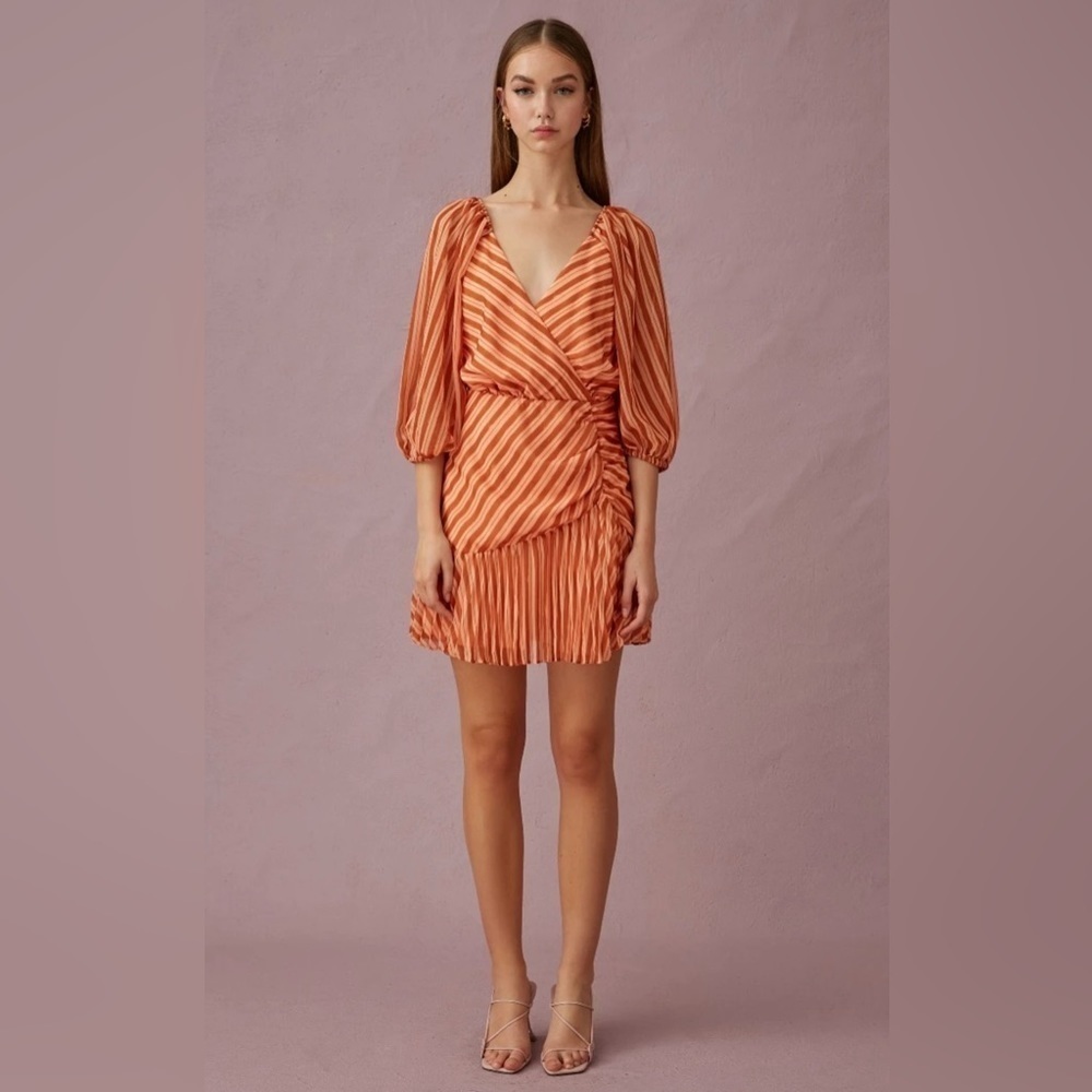 KEEPSAKE Revolve Cupid Mini Dress Coral Stripe Raglan 1/2 Sleeve Size Medium